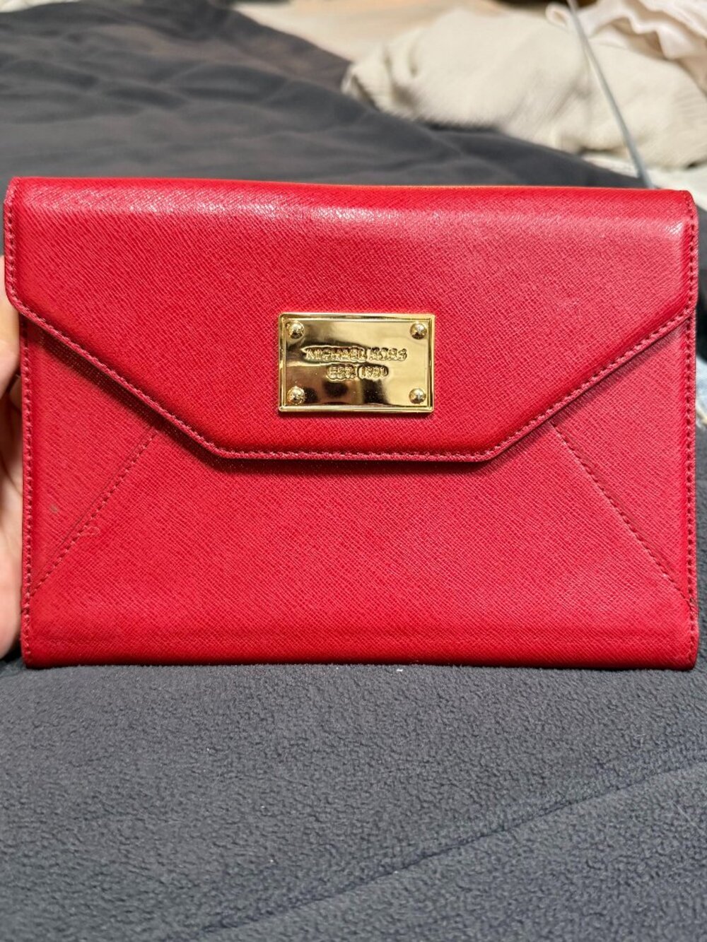 Michael Kors Red Saffiano Leather iPad Mini/ Tablet Clutch Folio Wallet Case